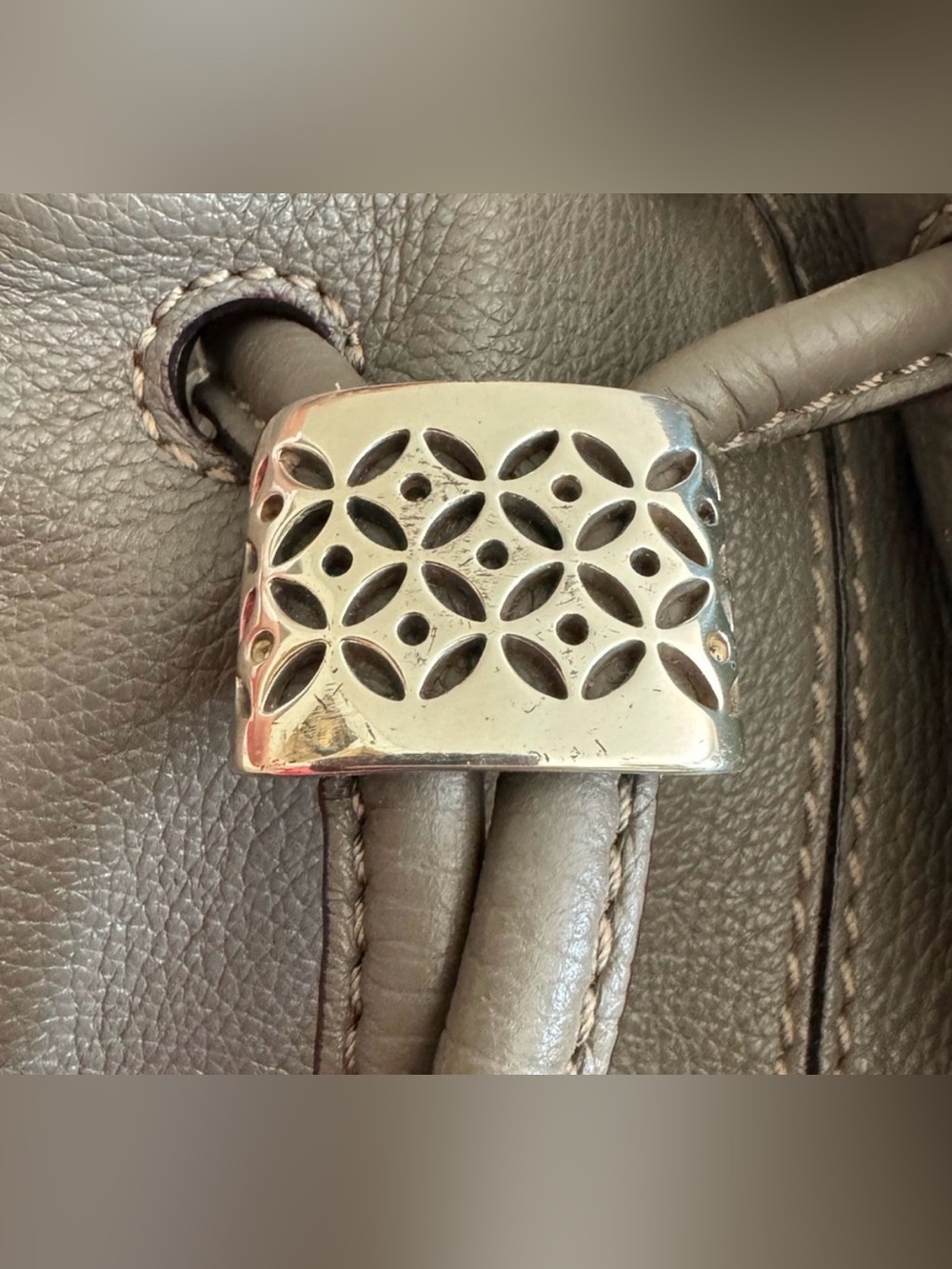 BRIGHTON Calliope pewter/ gray tassel drawstring hobo bag. Excellent condition! - Picture 6 of 11